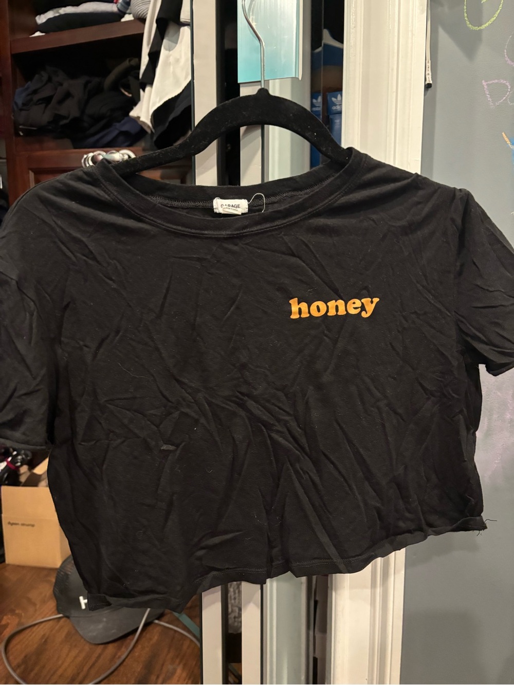 Garage Black Cropped Tee with Honey Graphic